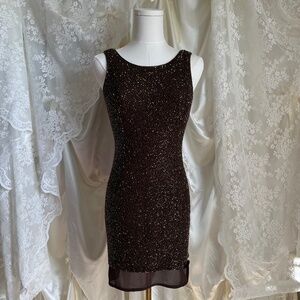 Chocolate Brown 100% Silk Full Beaded Dress